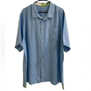 Tommy Bahama 100% Linen Button Down Shirt Size XL Tall Blue Nautical Preppy Work